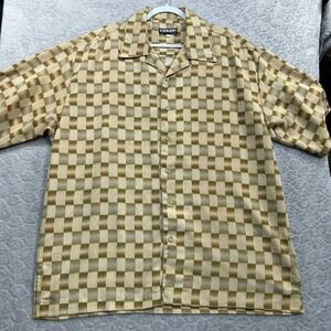 MENCH PLATINUM Mens Geometric Check Print Short Sleeve Button Up Shirt XXL